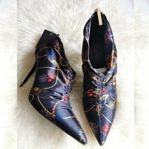 NWoT ZARA Black Satin-print Stiletto Bootie | 36